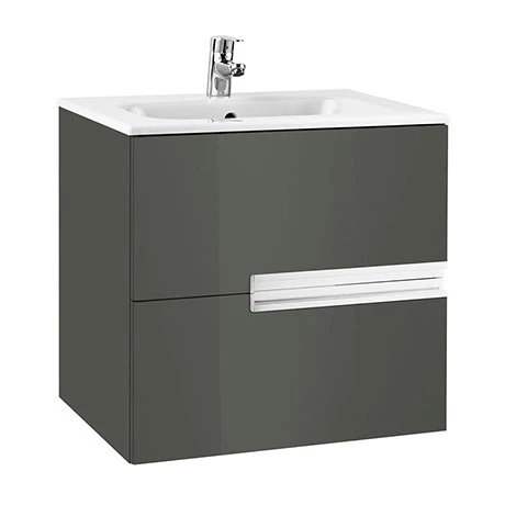 Roca Victoria-N 600m 2-Drawer Wall Hung Vanity Unit - Gloss Anthracite Grey 3 Roca Victoria-N 600m 2-Drawer Wall Hung Vanity Unit - Gloss Anthracite Grey