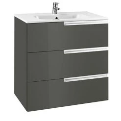 Roca Victoria-N 600m 3-Drawer Wall Hung Vanity Unit - Gloss Anthracite Grey