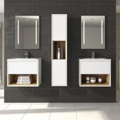 Hudson Reed Coast 500mm Wall Mounted Vanity Unit with Open Shelf & Basin - Gloss White/Coco Bolo 7 Hudson Reed Coast 500mm Wall Mounted Vanity Unit with Open Shelf & Basin - Gloss White/Coco Bolo -Wall Hung Vanity Units Shop A BM COWCB 5WMV D2 460 5