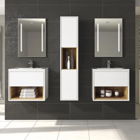 Hudson Reed Coast 500mm Wall Mounted Vanity Unit with Open Shelf & Basin - Gloss White/Coco Bolo 5 Hudson Reed Coast 500mm Wall Mounted Vanity Unit with Open Shelf & Basin - Gloss White/Coco Bolo - Image 3