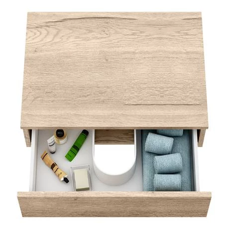 Arezzo Wall Hung Countertop Basin Shelf with Drawer - Rustic Oak - 600 x 450mm 7 Arezzo Wall Hung Countertop Basin Shelf with Drawer - Rustic Oak - 600 x 450mm - Image 5