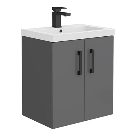 Apollo2 505mm Gloss Grey Wall Hung Vanity Unit w. Matt Black Handles 3 Apollo2 505mm Gloss Grey Wall Hung Vanity Unit w. Matt Black Handles
