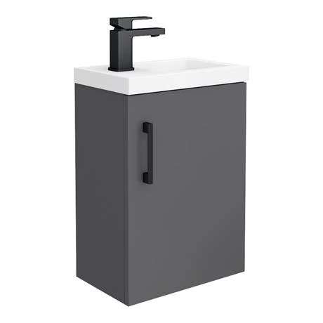 Apollo2 405mm Gloss Grey Compact Wall Hung Vanity Unit w. Matt Black Handle 4 Apollo2 405mm Gloss Grey Compact Wall Hung Vanity Unit w. Matt Black Handle - Image 2
