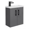 Apollo2 505mm Gloss Grey Compact Wall Hung Vanity Unit w. Matt Black Handles 1 Apollo2 505mm Gloss Grey Compact Wall Hung Vanity Unit w. Matt Black Handles -Wall Hung Vanity Units Shop APC2GWH5MB p