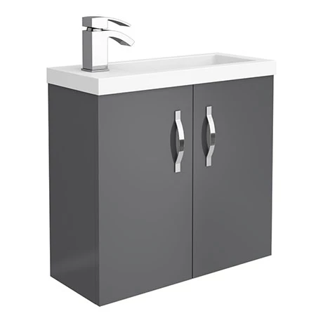 Apollo2 605mm Gloss Grey Compact Wall Hung Vanity Unit 3 Apollo2 605mm Gloss Grey Compact Wall Hung Vanity Unit