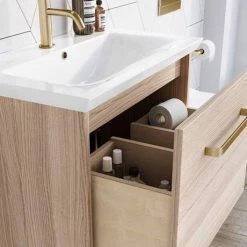 Crosswater Arena 600 Wall Hung Vanity Unit with Brushed Brass Handle - Pure White Gloss -Wall Hung Vanity Units Shop AR60WHI BR D4 460
