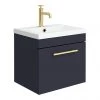 Arezzo Wall Hung Vanity Unit - Matt Blue - 500mm with Industrial Style Brushed Brass Handle -Wall Hung Vanity Units Shop AZB5WHVBBIS n p
