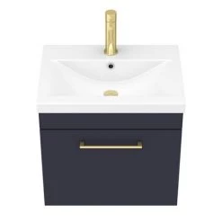 Arezzo 500 Matt Blue Wall Hung 1-Drawer Vanity Unit with Brushed Brass Handle 11 Arezzo 500 Matt Blue Wall Hung 1-Drawer Vanity Unit with Brushed Brass Handle -Wall Hung Vanity Units Shop AZB5WHVBB n d3 460