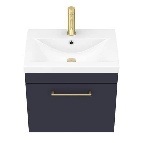 Arezzo 500 Matt Blue Wall Hung 1-Drawer Vanity Unit with Brushed Brass Handle 6 Arezzo 500 Matt Blue Wall Hung 1-Drawer Vanity Unit with Brushed Brass Handle - Image 4