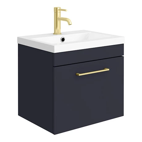 Arezzo 500 Matt Blue Wall Hung 1-Drawer Vanity Unit with Brushed Brass Handle 3 Arezzo 500 Matt Blue Wall Hung 1-Drawer Vanity Unit with Brushed Brass Handle