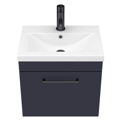 Arezzo 500 Matt Blue Wall Hung 1-Drawer Vanity Unit with Matt Black Handle 8 Arezzo 500 Matt Blue Wall Hung 1-Drawer Vanity Unit with Matt Black Handle - Image 6