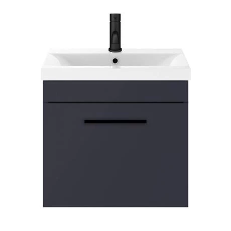Arezzo 500 Matt Blue Wall Hung 1-Drawer Vanity Unit with Matt Black Handle 6 Arezzo 500 Matt Blue Wall Hung 1-Drawer Vanity Unit with Matt Black Handle - Image 4