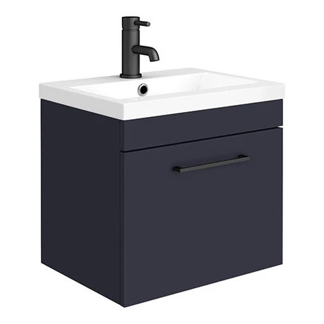 Arezzo 500 Matt Blue Wall Hung 1-Drawer Vanity Unit with Matt Black Handle 3 Arezzo 500 Matt Blue Wall Hung 1-Drawer Vanity Unit with Matt Black Handle