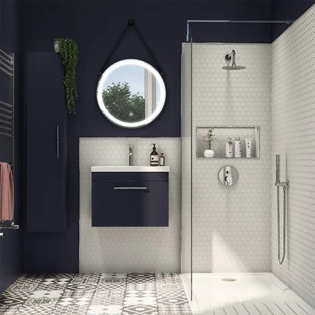 Arezzo Wall Hung Vanity Unit - Matt Blue - 500mm with Industrial Style Chrome Handle 6 Arezzo Wall Hung Vanity Unit - Matt Blue - 500mm with Industrial Style Chrome Handle - Image 4