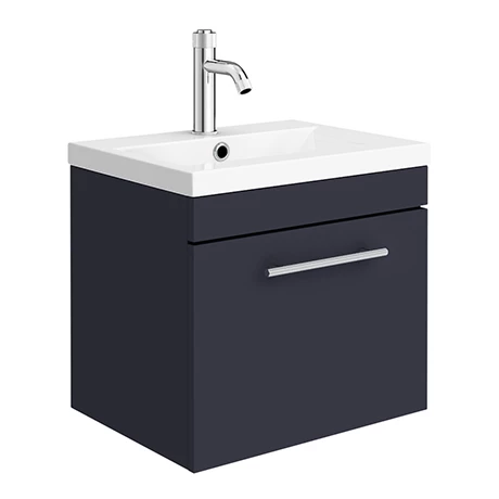 Arezzo Wall Hung Vanity Unit - Matt Blue - 500mm with Industrial Style Chrome Handle 3 Arezzo Wall Hung Vanity Unit - Matt Blue - 500mm with Industrial Style Chrome Handle