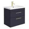 Arezzo 600 Matt Blue Wall Hung 2-Drawers Vanity Unit with Brushed Brass Handles -Wall Hung Vanity Units Shop AZB6WHVBB2D prod