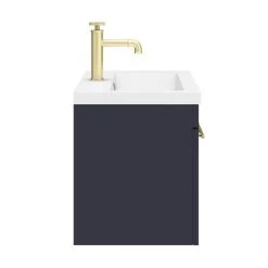 Arezzo Wall Hung Vanity Unit - Matt Blue - 600mm with Industrial Style Brushed Brass Handle -Wall Hung Vanity Units Shop AZB6WHVBBIS d6 460