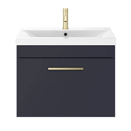 Arezzo 600 Matt Blue Wall Hung 1-Drawer Vanity Unit with Brushed Brass Handle 6 Arezzo 600 Matt Blue Wall Hung 1-Drawer Vanity Unit with Brushed Brass Handle - Image 4