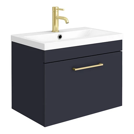 Arezzo 600 Matt Blue Wall Hung 1-Drawer Vanity Unit with Brushed Brass Handle 3 Arezzo 600 Matt Blue Wall Hung 1-Drawer Vanity Unit with Brushed Brass Handle