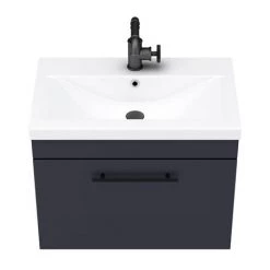 Arezzo Wall Hung Vanity Unit - Matt Blue - 600mm with Industrial Style Black Handle -Wall Hung Vanity Units Shop AZB6WHVBKIS d5 460