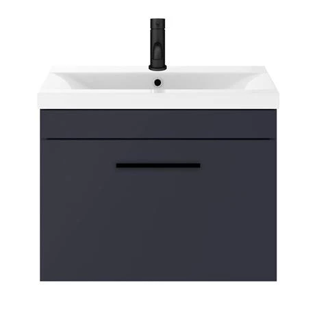 Arezzo 600 Matt Blue Wall Hung 1-Drawer Vanity Unit with Matt Black Handle 7 Arezzo 600 Matt Blue Wall Hung 1-Drawer Vanity Unit with Matt Black Handle - Image 5