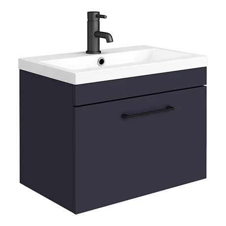 Arezzo 600 Matt Blue Wall Hung 1-Drawer Vanity Unit with Matt Black Handle 3 Arezzo 600 Matt Blue Wall Hung 1-Drawer Vanity Unit with Matt Black Handle