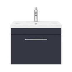 Arezzo Wall Hung Vanity Unit - Matt Blue - 600mm with Industrial Style Chrome Handle -Wall Hung Vanity Units Shop AZB6WHVCHIS d4 460