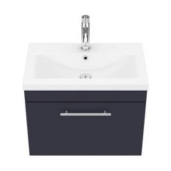Arezzo Wall Hung Vanity Unit - Matt Blue - 600mm with Industrial Style Chrome Handle -Wall Hung Vanity Units Shop AZB6WHVCHIS d5 460