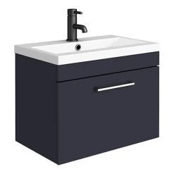Arezzo 600 Matt Blue Wall Hung 1-Drawer Vanity Unit with Chrome Handle