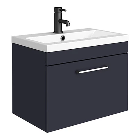 Arezzo 600 Matt Blue Wall Hung 1-Drawer Vanity Unit with Chrome Handle 3 Arezzo 600 Matt Blue Wall Hung 1-Drawer Vanity Unit with Chrome Handle
