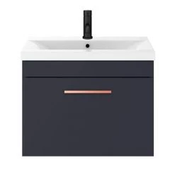 Arezzo 600 Matt Blue Wall Hung 1-Drawer Vanity Unit with Rose Gold Handle -Wall Hung Vanity Units Shop AZB6WHVRG d4 460