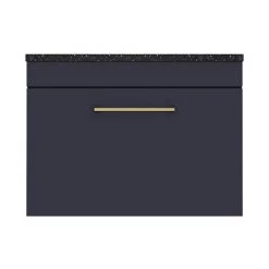 Arezzo Wall Hung Countertop Vanity Unit - Matt Blue - 600mm with Black Worktop & Brushed Brass Handle -Wall Hung Vanity Units Shop AZB6WHWBBB d5 460