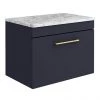 Arezzo Wall Hung Countertop Vanity Unit - Matt Blue - 600mm w. Matt White Marble Worktop & Brass Handle -Wall Hung Vanity Units Shop AZB6WHWBBM p