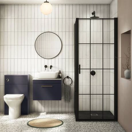 Arezzo Wall Hung Countertop Vanity Unit - Matt Blue - 600mm with White Worktop & Brushed Brass Handle 7 Arezzo Wall Hung Countertop Vanity Unit - Matt Blue - 600mm with White Worktop & Brushed Brass Handle - Image 5