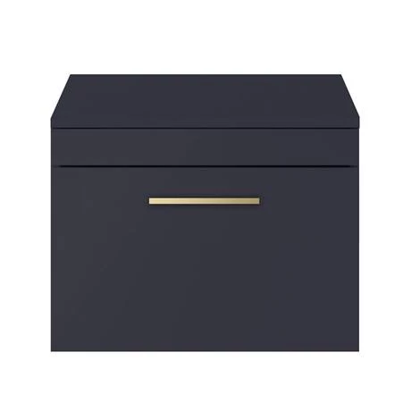 Arezzo Wall Hung Countertop Vanity Unit - Matt Blue - 600mm with Brushed Brass Handle 5 Arezzo Wall Hung Countertop Vanity Unit - Matt Blue - 600mm with Brushed Brass Handle - Image 3