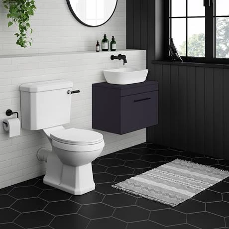 Arezzo Wall Hung Countertop Vanity Unit - Matt Blue - 600mm with Industrial Style Black Handle 5 Arezzo Wall Hung Countertop Vanity Unit - Matt Blue - 600mm with Industrial Style Black Handle - Image 3