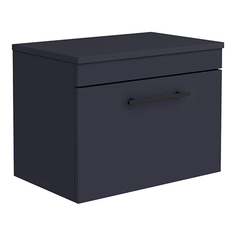 Arezzo Wall Hung Countertop Vanity Unit - Matt Blue - 600mm with Industrial Style Black Handle 3 Arezzo Wall Hung Countertop Vanity Unit - Matt Blue - 600mm with Industrial Style Black Handle