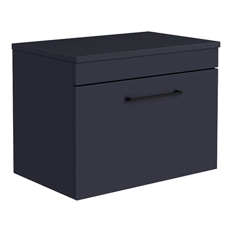 Arezzo Wall Hung Countertop Vanity Unit - Matt Blue - 600mm with Matt Black Handle 3 Arezzo Wall Hung Countertop Vanity Unit - Matt Blue - 600mm with Matt Black Handle