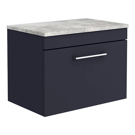 Arezzo Wall Hung Countertop Vanity Unit - Matt Blue - 600mm with Grey Worktop & Chrome Handle 3 Arezzo Wall Hung Countertop Vanity Unit - Matt Blue - 600mm with Grey Worktop & Chrome Handle