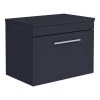 Arezzo Wall Hung Countertop Vanity Unit - Matt Blue - 600mm with Industrial Style Chrome Handle