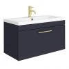 Arezzo Wall Hung Vanity Unit - Matt Blue - 800mm with Brushed Brass Handle 2 Arezzo Wall Hung Vanity Unit - Matt Blue - 800mm with Brushed Brass Handle -Wall Hung Vanity Units Shop AZB8WHVBB p