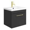 Arezzo 500 Matt Black Wall Hung 1-Drawer Vanity Unit with Brushed Brass Handle -Wall Hung Vanity Units Shop AZBL5WHVBB P