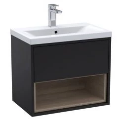 Arezzo Senza 600mm Matt Black / Vicenza Oak Wall Hung Vanity Unit with Open Shelf + Ceramic Basin 8 Arezzo Senza 600mm Matt Black / Vicenza Oak Wall Hung Vanity Unit with Open Shelf + Ceramic Basin -Wall Hung Vanity Units Shop AZBLAVO6 d2 460