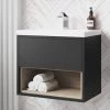 Arezzo Senza 600mm Matt Black / Vicenza Oak Wall Hung Vanity Unit with Open Shelf + Ceramic Basin -Wall Hung Vanity Units Shop AZBLAVO6 lrg01 670