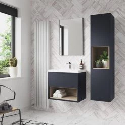 Arezzo Senza 500mm Matt Blue / Vicenza Oak Wall Hung Vanity Unit with Open Shelf + Ceramic Basin -Wall Hung Vanity Units Shop AZBLUVO5 d2 460