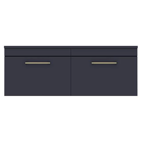 Arezzo Matt Blue Wall Hung Double Countertop Vanity Unit incl. 2 Basins (1200mm w. Brushed Brass Handles) 4 Arezzo Matt Blue Wall Hung Double Countertop Vanity Unit incl. 2 Basins (1200mm w. Brushed Brass Handles) - Image 2