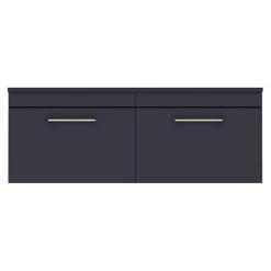 Arezzo Matt Blue Wall Hung Double Countertop Vanity Unit (1200mm w. Brushed Brass Handles) -Wall Hung Vanity Units Shop AZBWHBB12 d3 460