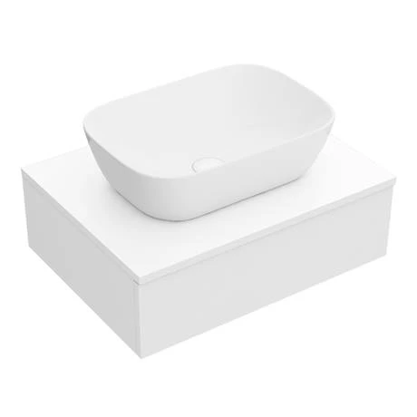 Arezzo Floating Basin Shelf with Drawer - Matt White - 600mm inc. Curved Rectangular Basin 4 Arezzo Floating Basin Shelf with Drawer - Matt White - 600mm inc. Curved Rectangular Basin - Image 2