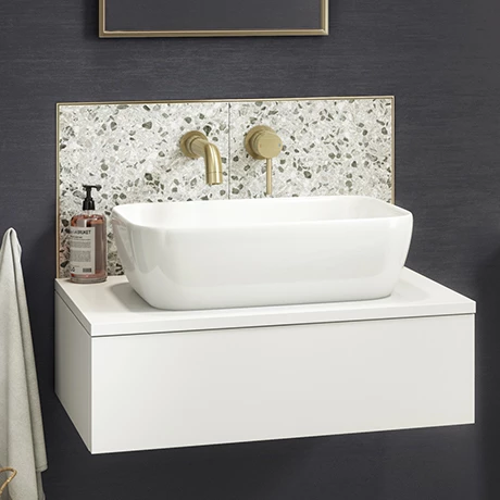 Arezzo Floating Basin Shelf with Drawer - Matt White - 600mm inc. Curved Rectangular Basin 3 Arezzo Floating Basin Shelf with Drawer - Matt White - 600mm inc. Curved Rectangular Basin