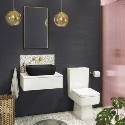 Arezzo Floating Basin Shelf with Drawer - Matt White - 600mm inc. Black Curved Rectangular Basin -Wall Hung Vanity Units Shop AZCTWHT6B2 d6 460